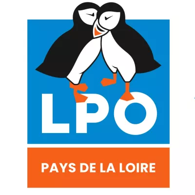 Logo de la LPO, symbolisé par 2 oiseaux sur fond bleu