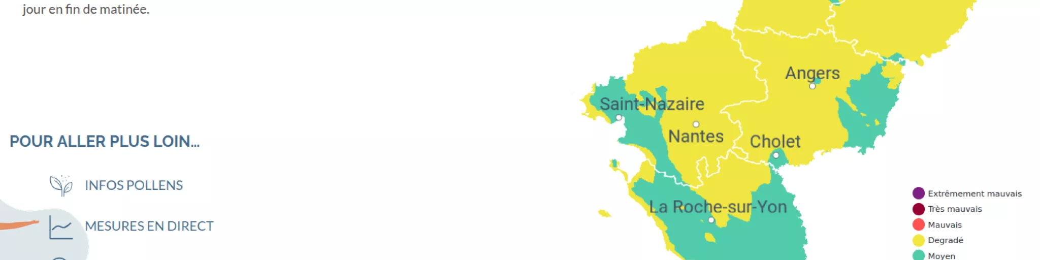 Page d'accueil du site d'Air PDL avec la carte de la région qui indique la qualité de l'air