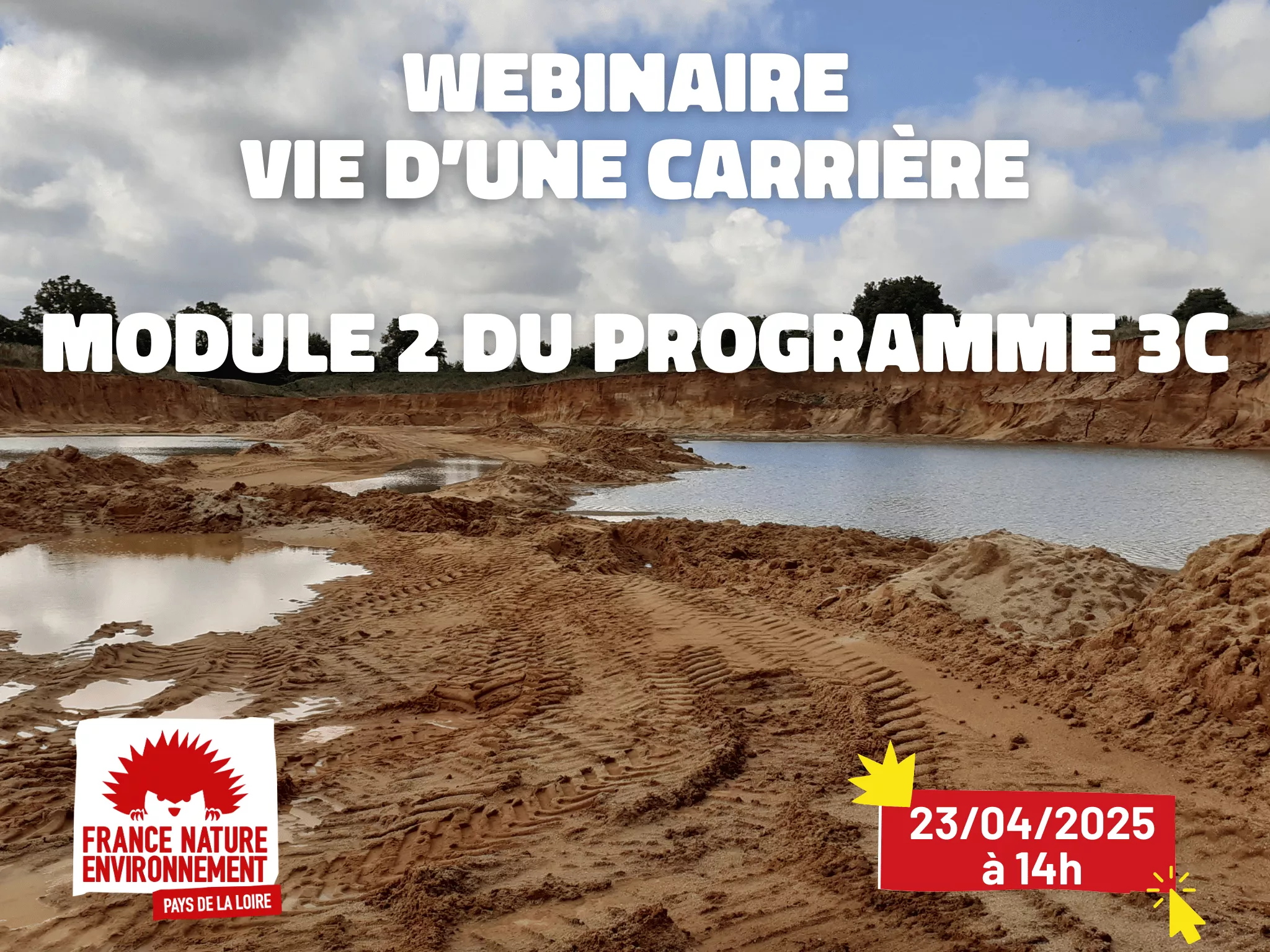 photo d'une carrière de sable avec invitation au webinaire